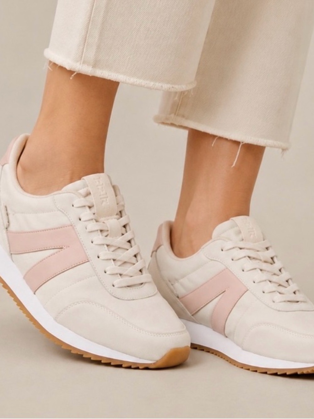 Kizik Milan Cream and Light Pink Retro Runner Sneakers